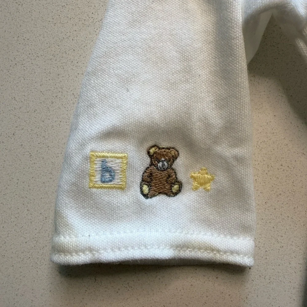 VTG Carter's Deadstock Collared Onesie - Blue Gingham & Embroidered Bear - 0-3M‎